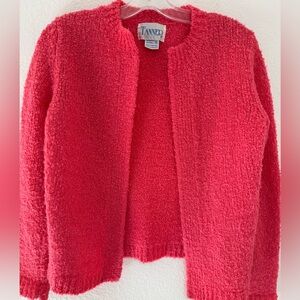Vintage Open-Front Bouclé Cardigan in Coral